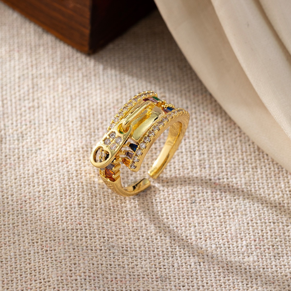 Copper Plated 18K Gold Zircon Geometric Open Ring High quality gold designer diamond ring rings designer for women engagement men love ring rings INS - view 5