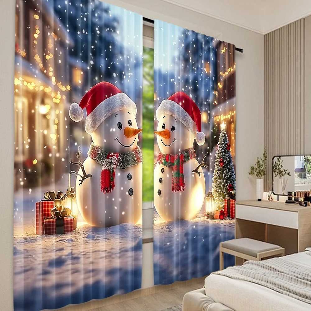 Curtain Christmas 2D flat printing 2pcs Christmas curtains Day snowman and Christmas tree8 Digital Printed Polyester Drapes Birthday Party Use for Y25