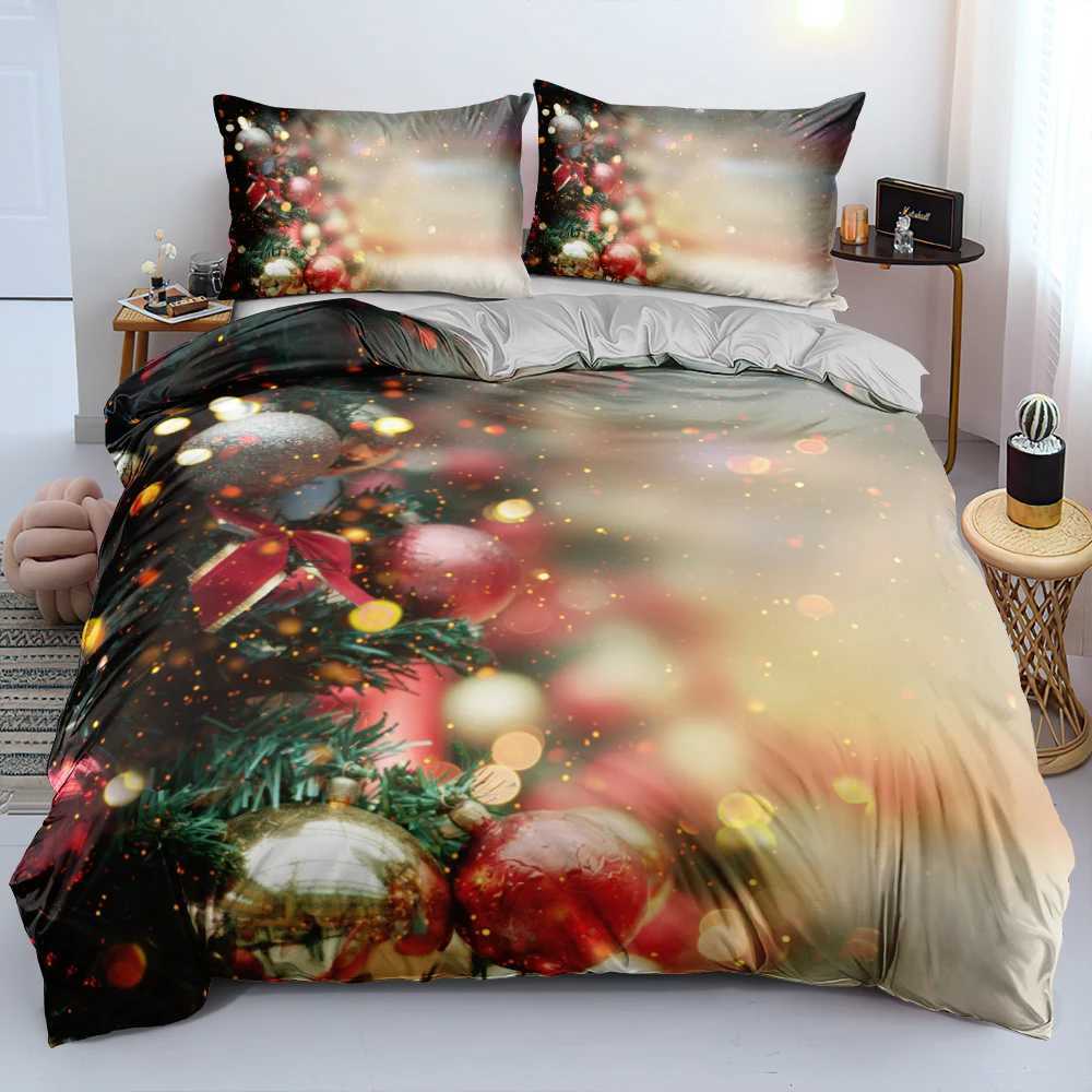 Christmas 3D Merry Christmas White Bedding Sets XMAS Duvet/Quilt Cover Set Polyester Comforter Cover King Queen Full Twin Red Bow Beige Y251126