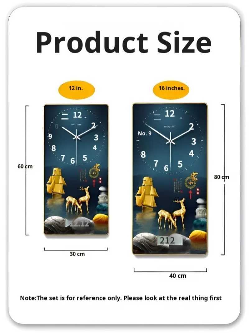 Living Room Red Band Lucky Painted Wall Clock Rectangular Crystal Porcelain Clock Calendar Home Use Rectangular Wall Clock C251126