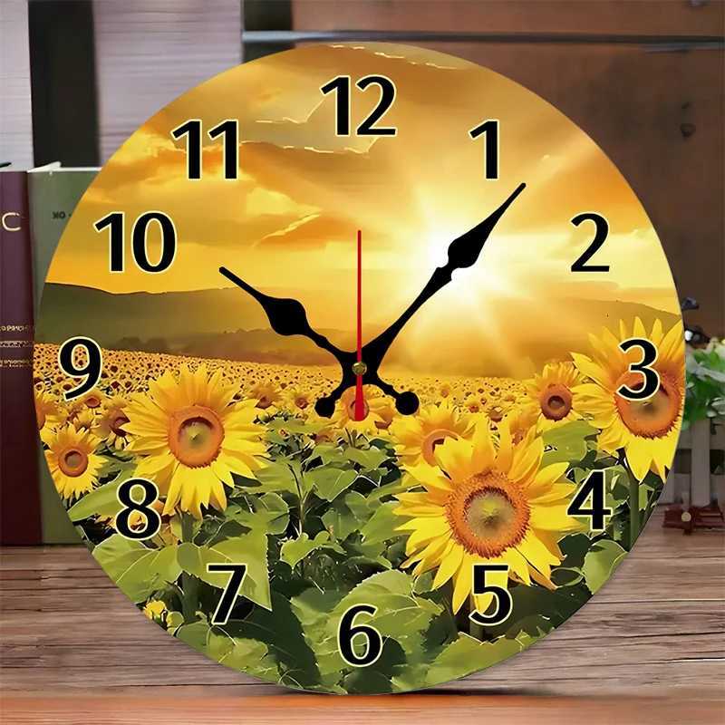 Sunflowers Design Wooden Round Silent Hanging Wall Clock Suitable For Living Room Office Study Room Bedroom Home Decoration C251126
