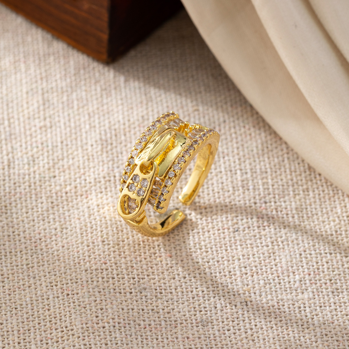 Copper Plated 18K Gold Zircon Geometric Open Ring High quality gold designer diamond ring rings designer for women engagement men love ring rings INS - view 3