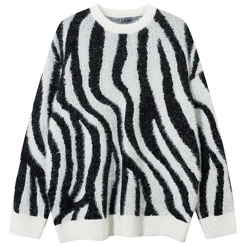 Men Oversized Sweaters Y2K Knitted Color Block Striped Pullover Cozy Sweater Hip Hop Harajuku Long Sleeve Jumpers Streetwear Red J251136