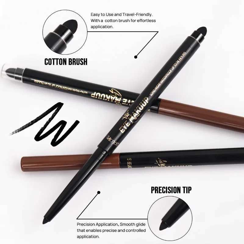 Dual-ended Black Gel Eyeliner Pencil Waterproof Long-lasting Easy To Apply Soft Cotton Head Eyeliner Pen Smooth Eyeliner PenT251126