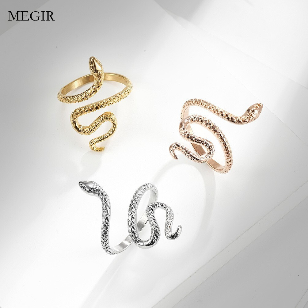 Luxury Brand Designer Jewelry European And American Style Stainless Steel Snake-Shaped Women's Ring Water Snake Venom Snake Beauty Snake Enchanti