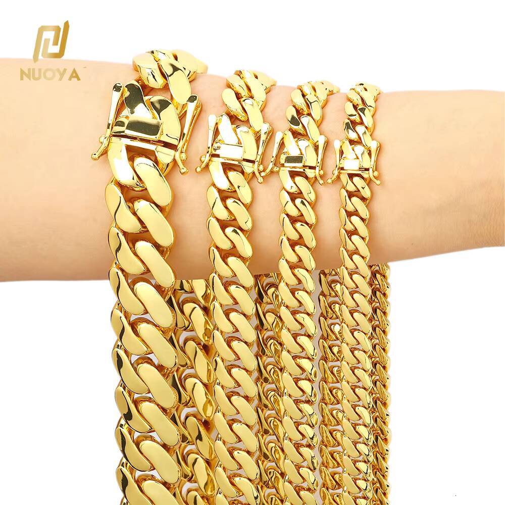 NUOYA Luxury 18K Gold Plated Flat Cuban Chain Bracelet for Men High Polished Smooth Cuban Bracelet Hip Hop Jewelry Wholesale