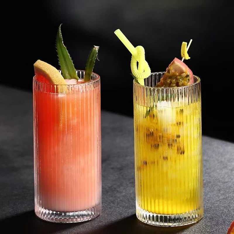 250ml/360ml Glass Vertical Striped Cups Coffee Latte Juice Cup Milk Glasses Beverage Cup Household Water Cups Female Drinkware C251126