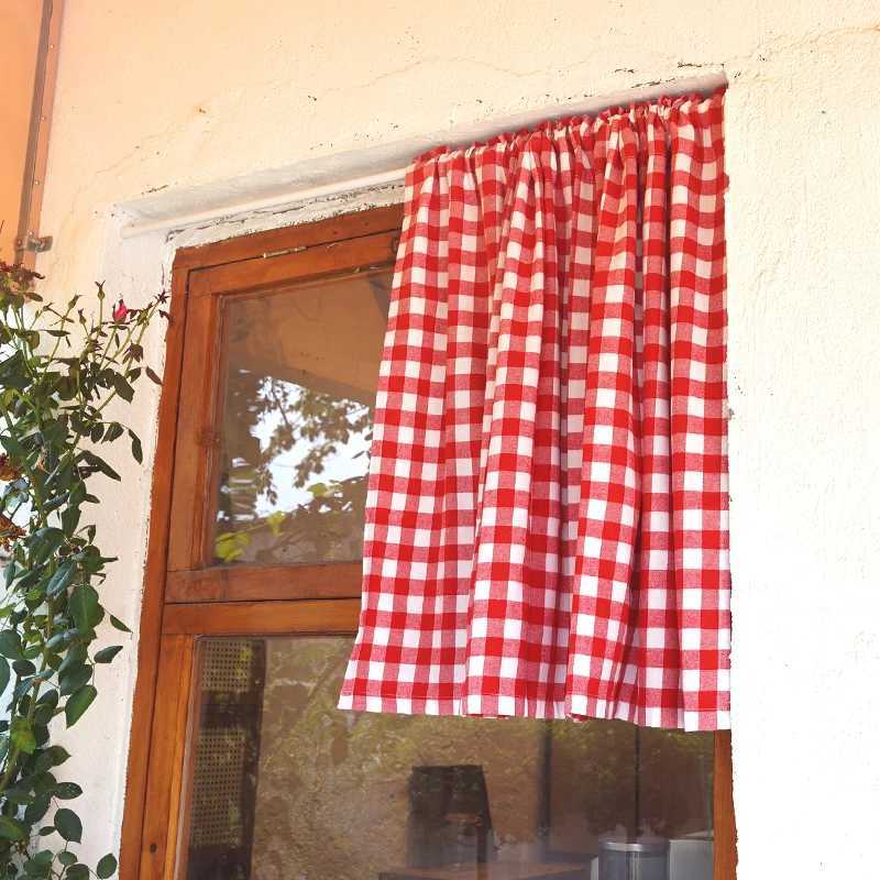 Curtain Christmas Red and White Check Kitchen Window Valance Door Half Short Gingham Farmhouse Plaid Textured Short Window Drape Panel Home Decor Y251