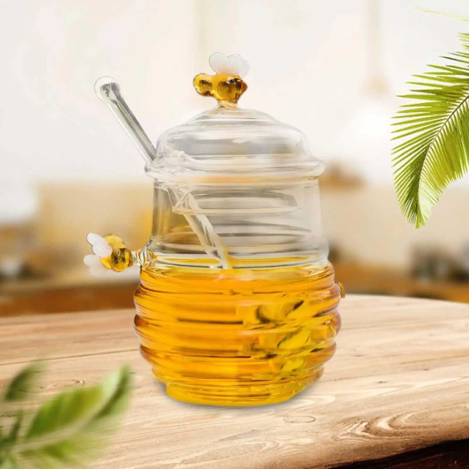 Glass Beehive Honey Pot Dispenser Clear Honey Bee Pot for Wedding Party Office Y251126