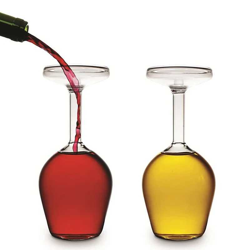 Creative Upside Down Goblet Wine Cup Funny Party Glassware Wedding Flutes High Borosilicate Glass Inverted Wineglass C251126