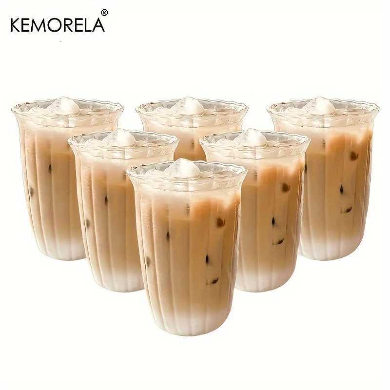 4/6PCS Vertical Stripes Latte Coffee Cup Transparent Cocktail Glasses Vertical Grain Glass Water Cup Juice Cup IceCoffee Whiskey C251126