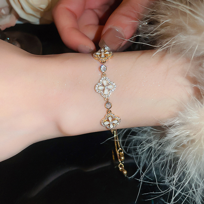 Oil-Drip Zircon Rhombus Flower Adjustable Bracelet Exquisite Light Luxury Fashionable Elegant Niche High-End Jewelry - view 5