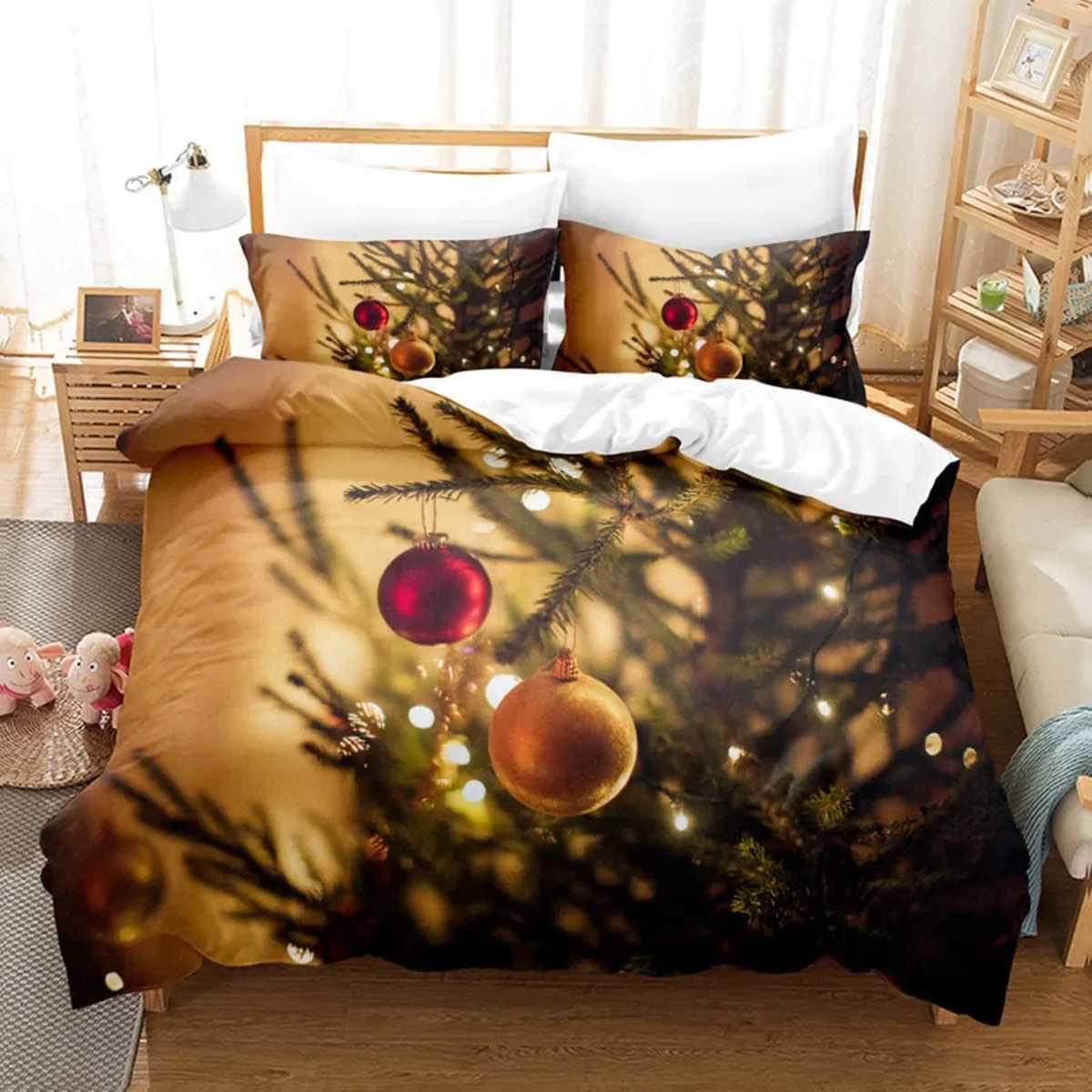 Christmas Christmas Duvet Cover Queen King Golden Christmas Tree Blue White Bedding Set Warm Christmas Gifts Room Decoration Children Kids Y251126