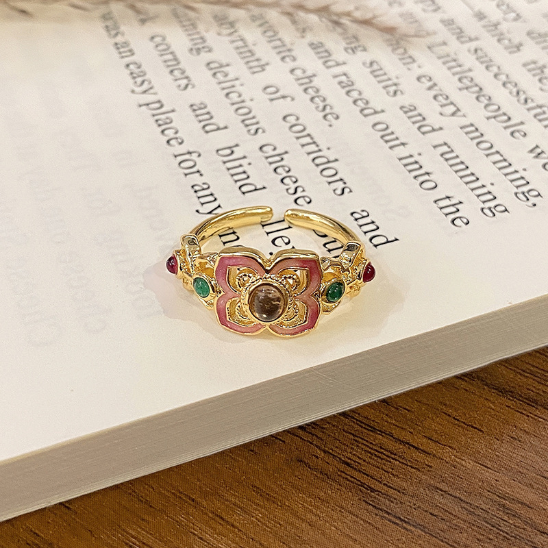New Chinese-style Enamel Drip Oil Pattern Ring Versatile Ring High quality gold designer diamond ring rings designer for women engagement men love rin - view 4
