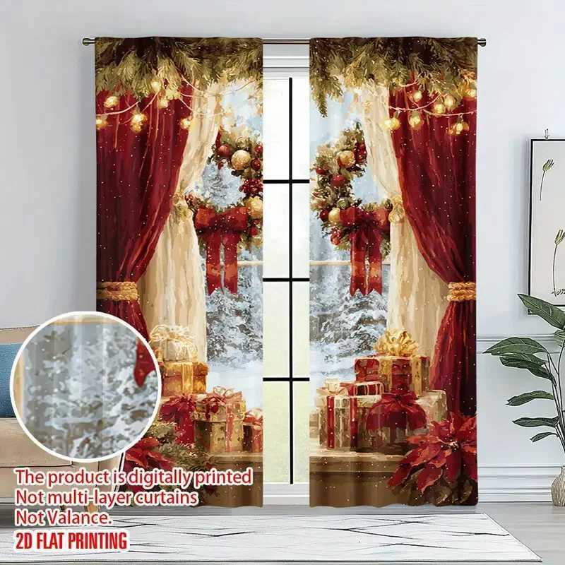 Curtain Christmas 2pcs Luxurious Christmas wreath patterned curtains gorgeous design filter polyester curtains for Christmas family windows Y251126