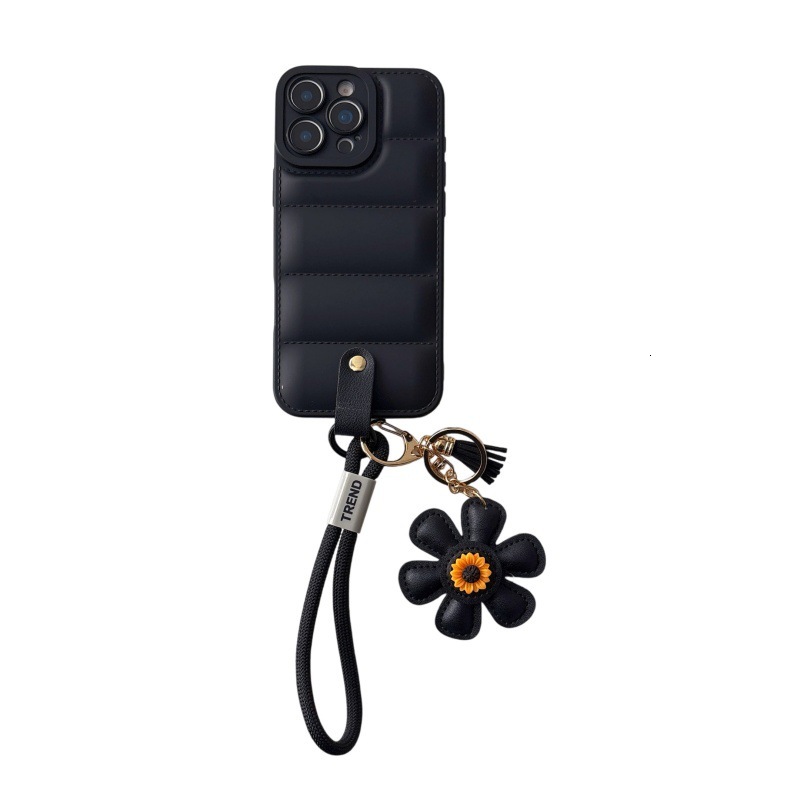 Solid Color Phone Case Compatible with iPhone 17 Pro Max Lanyard Sunflower Protective Case iPhone 16/15 Pro