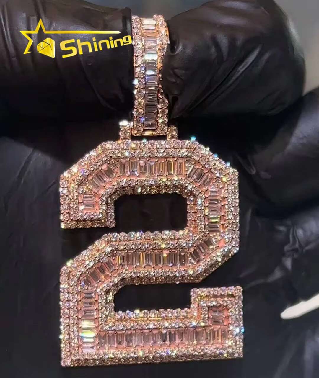 Rose Gold Baguette Letter Pendant Hip Hop Jewelry Iced Out Pendant Sterling Silver 925 Moissanite Charm Pendant Number