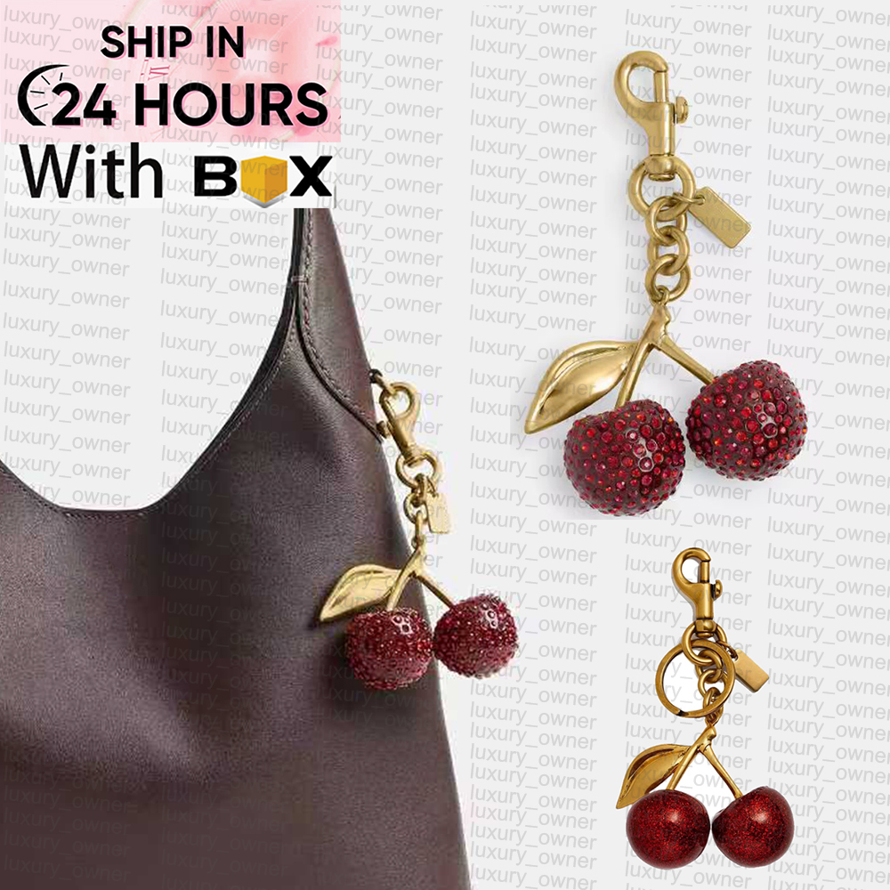 Diamod Red Cherry Bag Charm Women Key Rings keychain Retro-Cool Cherry Motif In Glittery Resin Clip it To Favorite Bag Set of Keys For Refreshing Style key chain with box