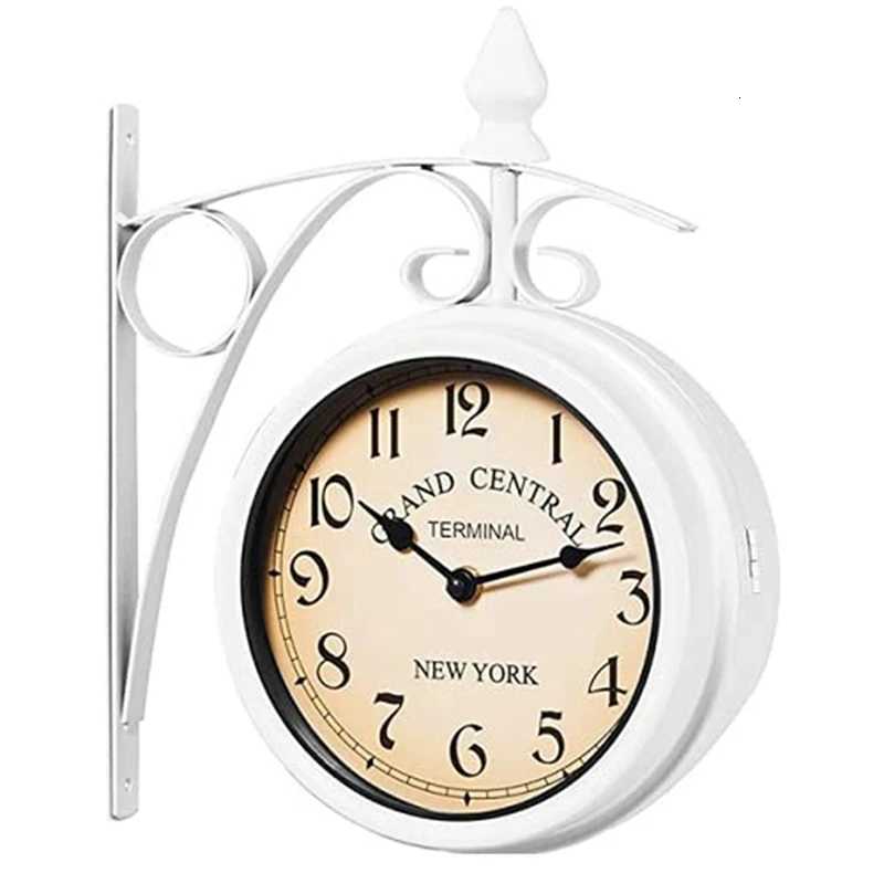Iron Round Wall Hanging Double Sided Two Faces Retro Station Clock Round Chandelier Wall Hanging Clock Home Decor C251126