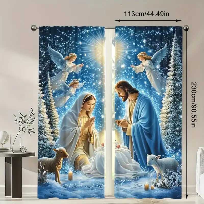 Curtain Christmas Christmas Jesus Nativity curtains pole bag curtains bedroom and living room decoration home decoration Christmas decoration Y251126