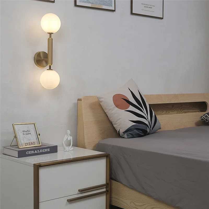 Nordic Glass Ball Wall Lamps Bedroom Bedside Lamp Living Room Background Wall Light LED Indoor Lighting with White Ball G9 Bulbs M251126