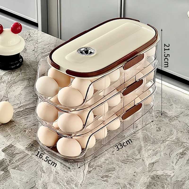 2/3Tiers Refrigerator Egg Organizer Kitchen Beveled-Edge Automatic Rolling Freshness Egg Tray Food Grade Egg Holder Rolling Tray Y251126