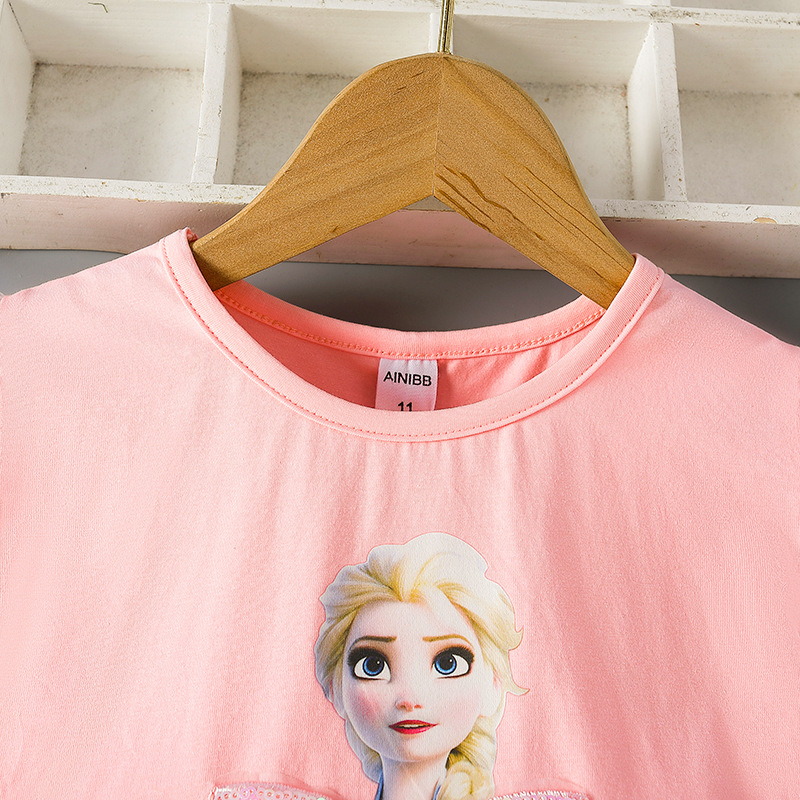 DISNEY Kids designer clothes Princess Skirt A-line Skirt Birthday Party Dress baby dress for summer short-sleeved thin cotton dress for children Froze