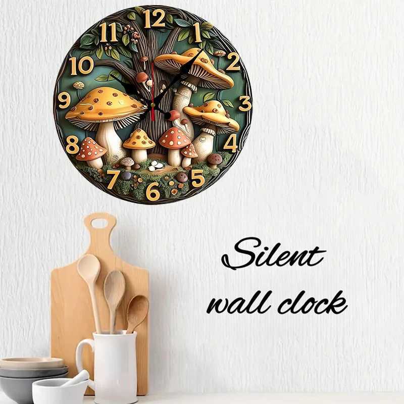 Cute Mushroom Tree Wooden Round Silent Hanging Wall Clock Suitable For Living Room Office Study RoomBedroom Home Decoration C251126