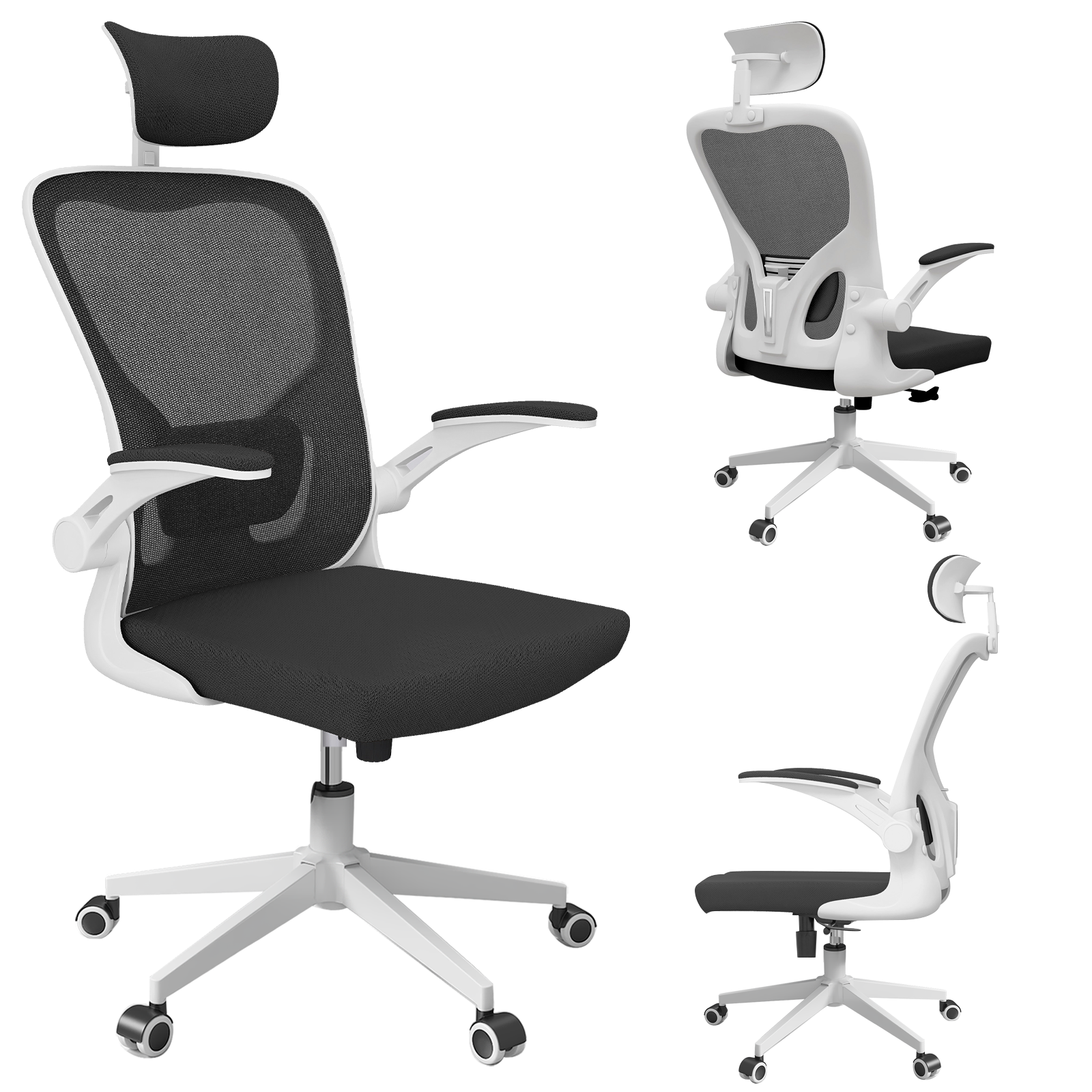 White black multifunctional study chair Stylish White/Black Adjustable Seat with Multiple Functionality - Ideal Study Companion with grab
