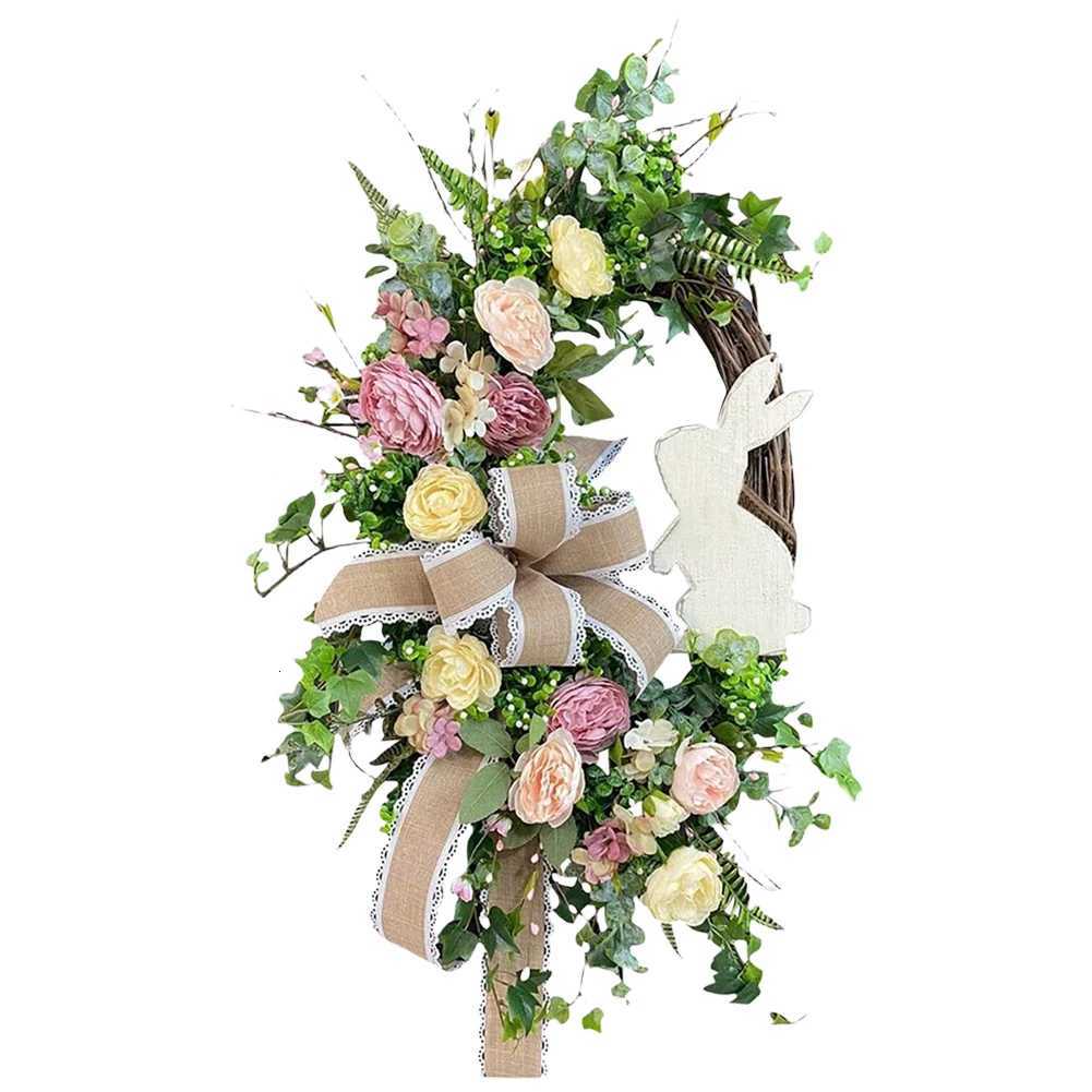 Easter Bunny Wreath Easter Wreath with Bow Spring Wreath Hanging Wreath for Home Door Garden Party Holiday Decorations C251126