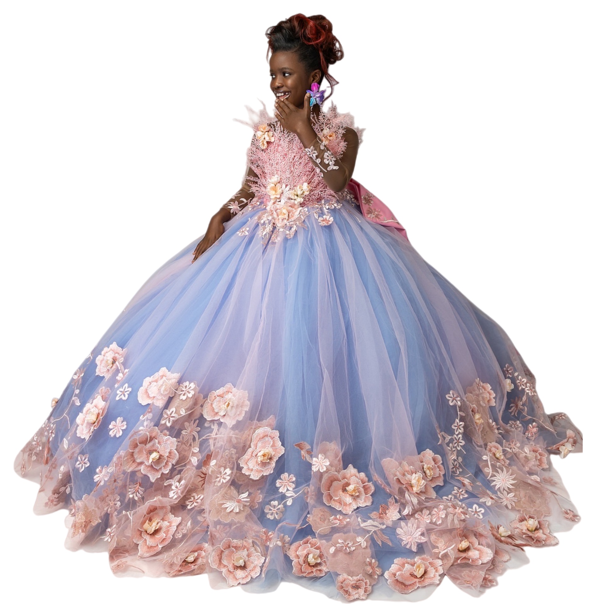 2026 Light Sky Blue Ball Gown Flower Girl Dresses Tulle Flowers Floral Lace Little Girl Christmas Peageant Birthday Christening Tutu Dress Gowns ZJ427