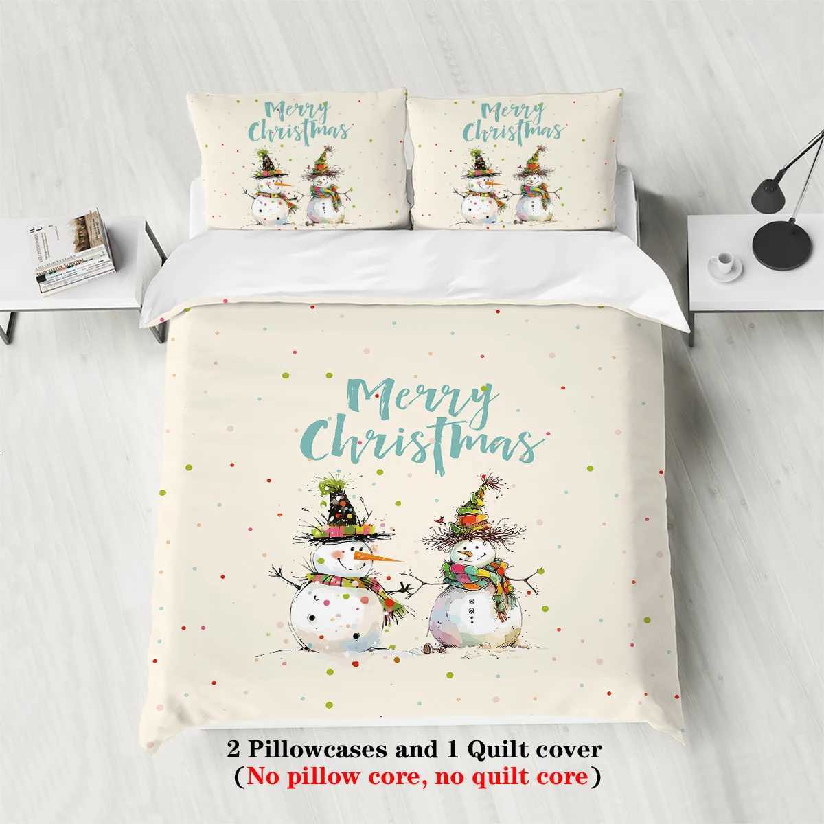Christmas 3pcs Merry Christmas snowman themed bedding set 1duvet cover2pillowcase for teenagers and adults bedroom Christmas gift Y251126