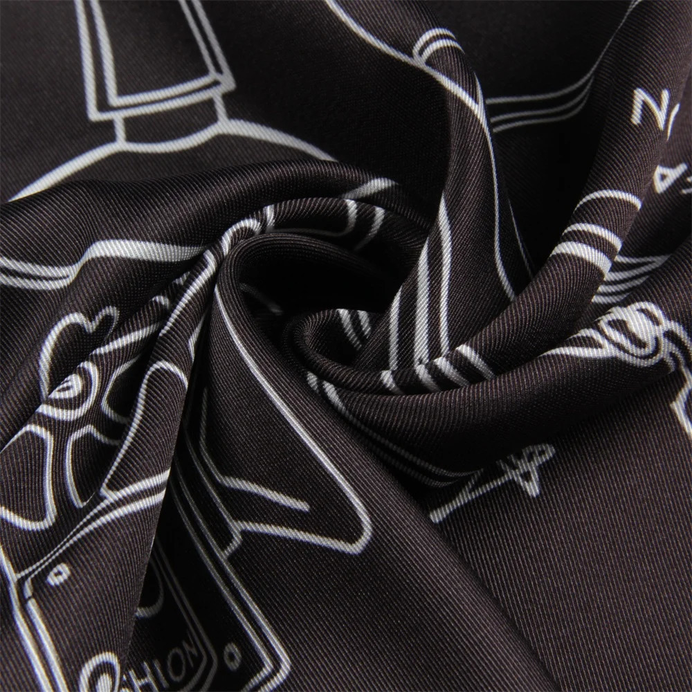 Letters Flowers Printed Twill Silk Scarf Square Scarves Lady Wraps Kerchief Woman Neck Shawl Wraps Echarpes 90CM 251125