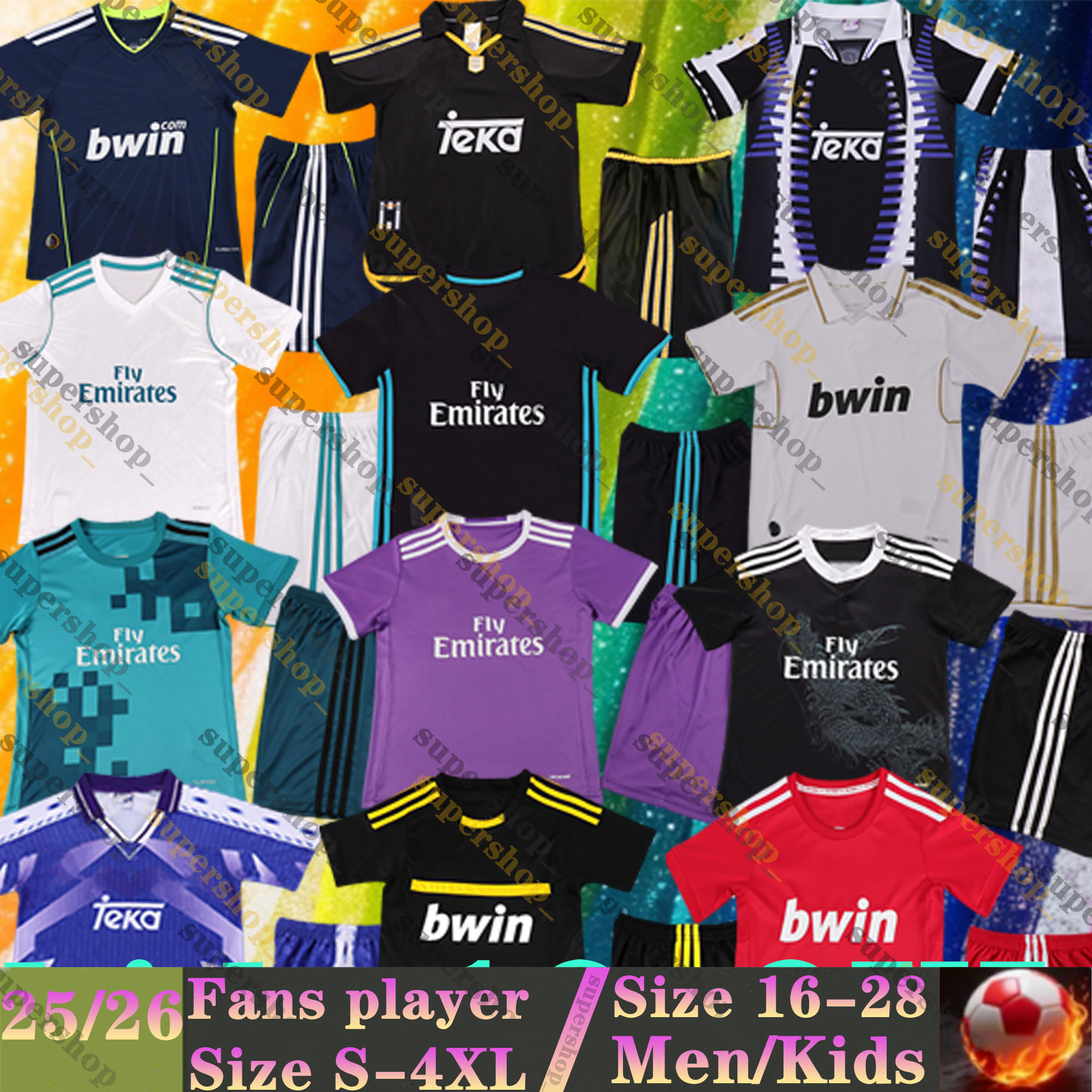 Retro Reals Madrid MBAPPE Soccer Jersey RONALDO GUTI 98 99 00 04 05 06 07 ZIDANE BALE FIGO 12 13 14 15 16 17 18 RAUL RAMOS BELLINGHAM kids kit Vintage classic football shirt