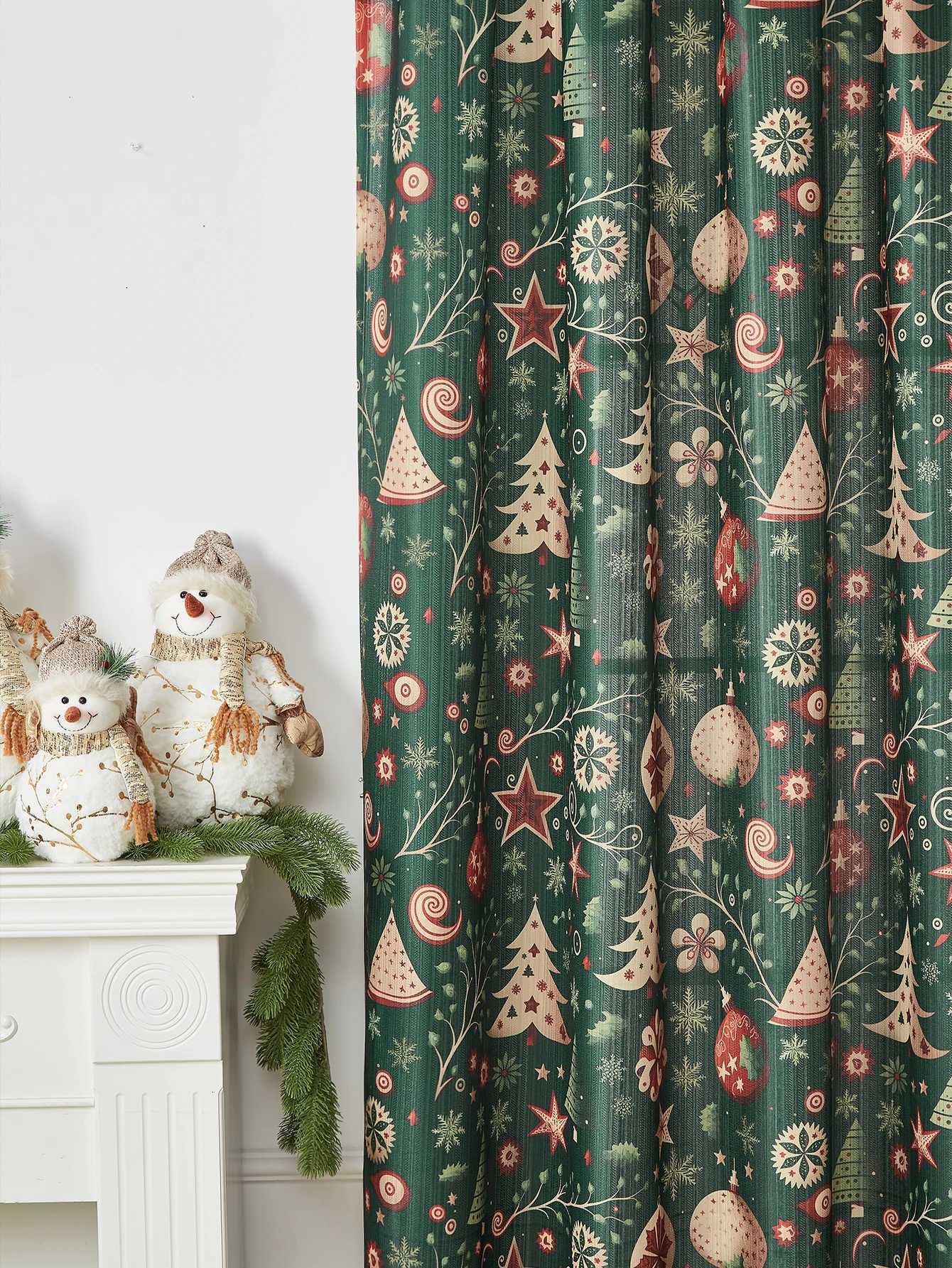 Curtain Christmas Green Christmas tree gifts curtains holiday party atmosphere curtains living room bedroom pole curtains Y251126