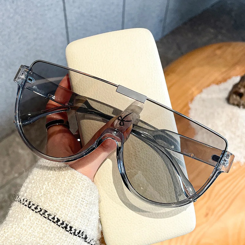 Brown street style semi-rimmed large frame single-lens sunglasses for men slimming for large faces trendy sunglasses for women 251125 - view 4