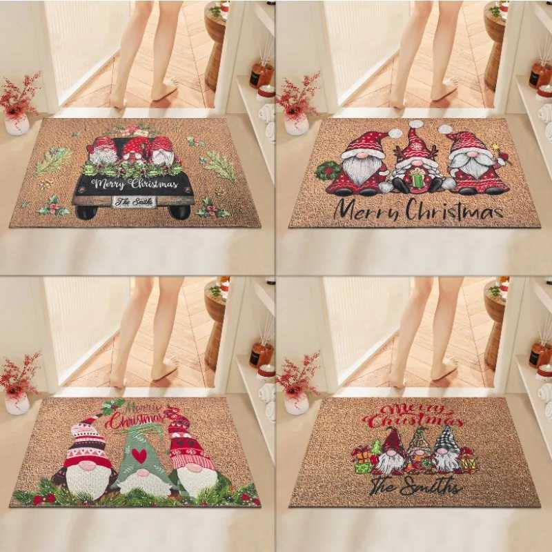 Christmas Carpet Cartoon Dwarf Door Mat Red Santa Claus Floor Mat Holiday Decoration Indoor and Outdoor Foot Mat Absorbent MatM251126