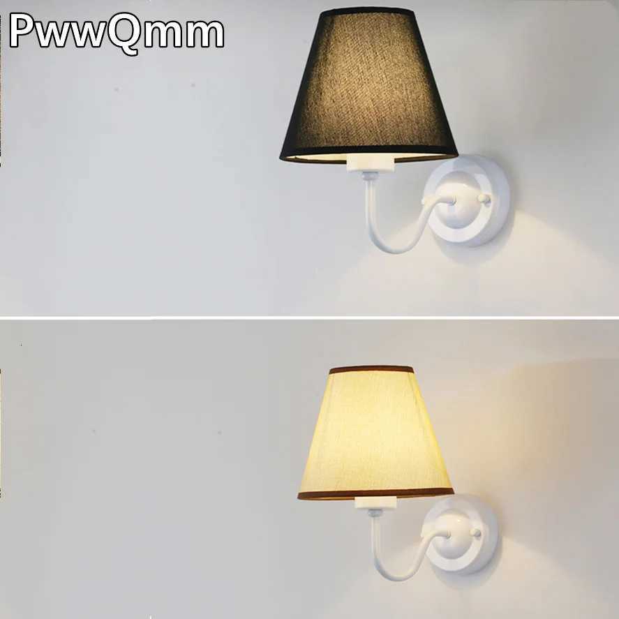 PwwQmm E27 new Retro wall lamp four colors lampshade fabric bedside lamp for bedroom living room decoration lamp M251126