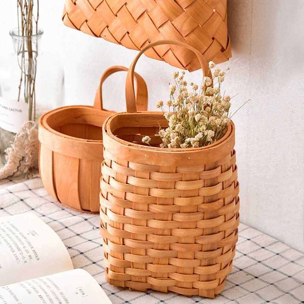 Wall Hanging Storage Baskets Wall Decorative Plant Flower Pot Bamboo Storage Basket for Home Garden Wedding Farmhouse Decoration Y251126