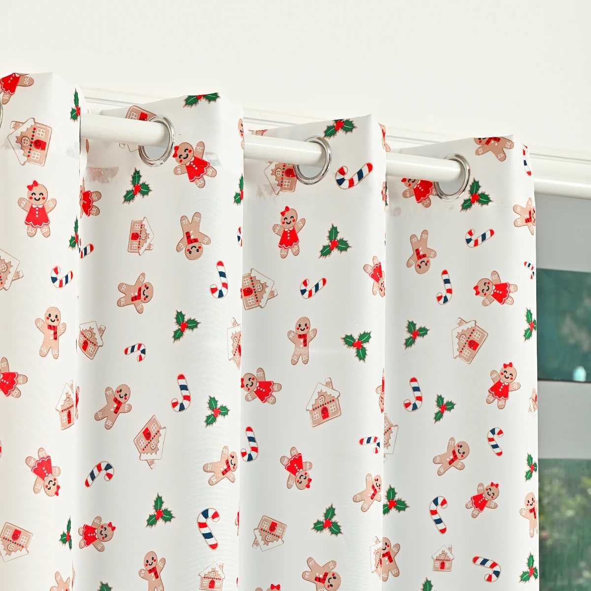 Christmas 2PCS Christmas Sweet House Printed Grommet Curtains Suitable for Christmas Festival Curtain Decoration and Embellishment Y251126