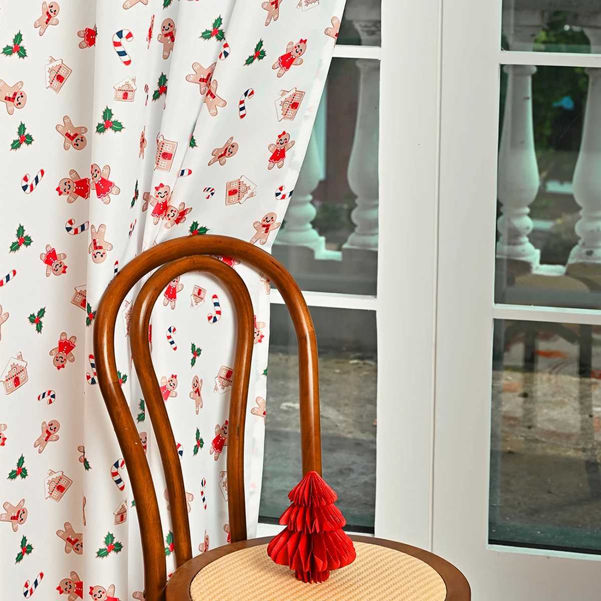 Christmas 2PCS Christmas Sweet House Printed Grommet Curtains Suitable for Christmas Festival Curtain Decoration and Embellishment Y251126