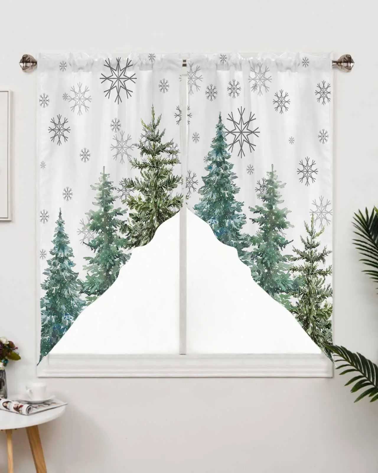 Curtain Christmas Christmas Swag Valance Curtains Green Pine Tree Xmas Rod Pocket Kitchen Valance Curtains Winter for Living Room Bathroom Window Y251