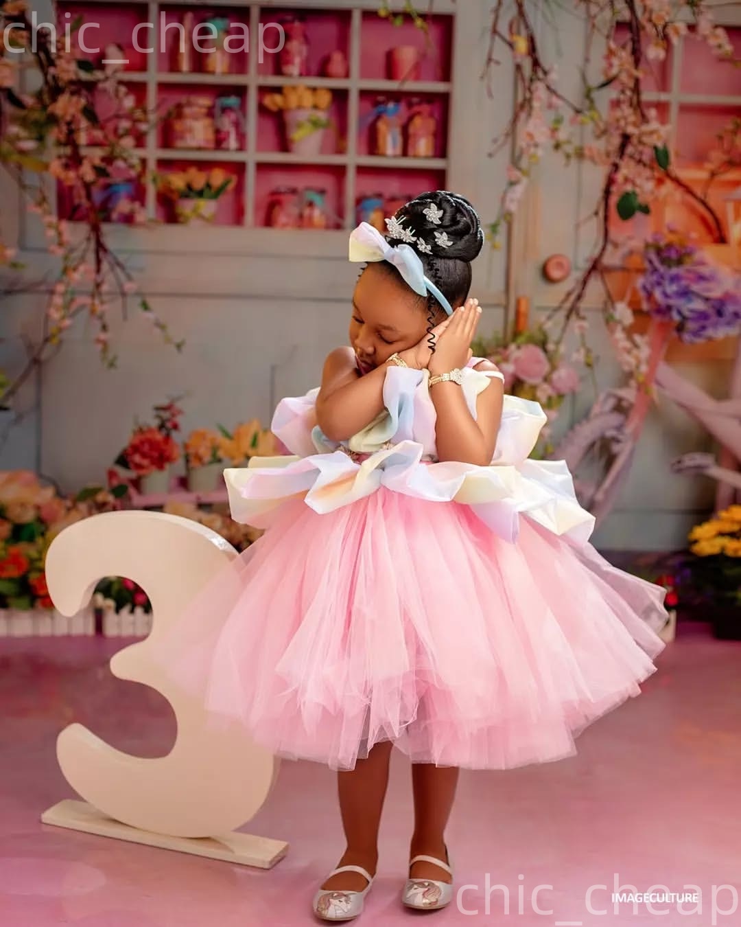 2026 Pink Ball Gown Flower Girl Dresses Spaghetti Knee Length Tulle Organza Little Girl Christmas Peageant Birthday Christening Tutu Dress Gowns ZJ427