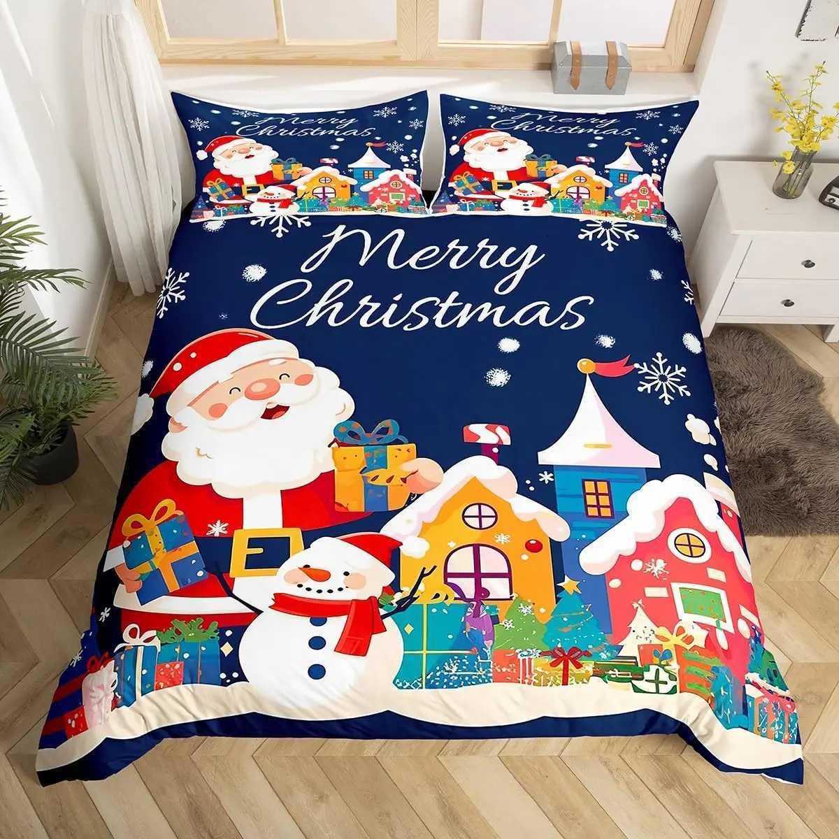 Christmas Christmas Duvet Cover Full QueenCute Cartoon Santa Claus Snowflake Bedding Set Xmas Gifts for Boys Girls Christmas Quilt Cover Y251126