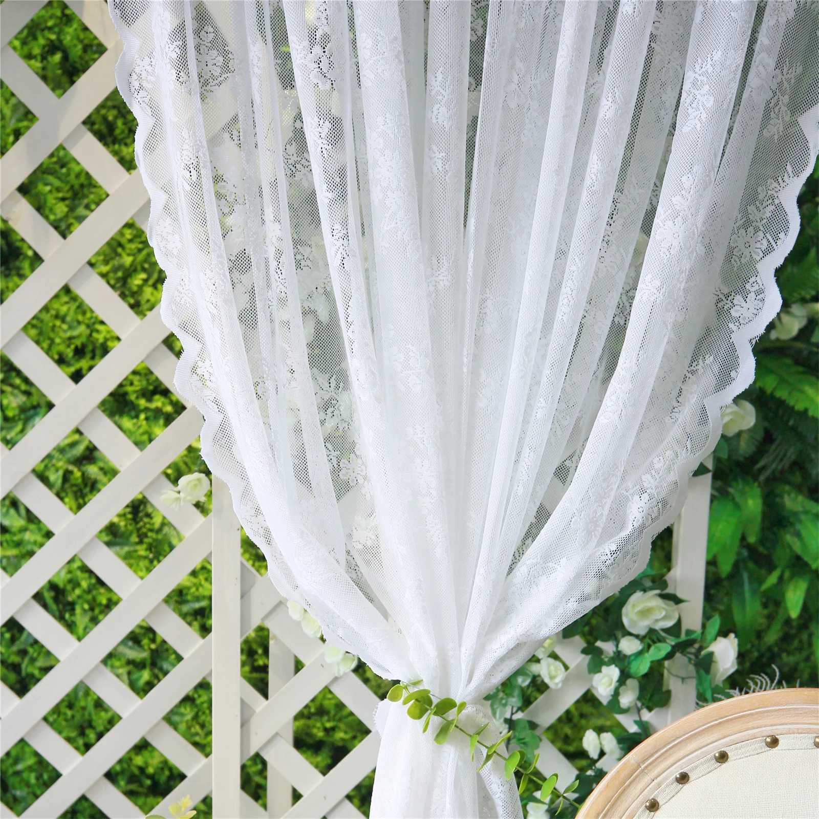 Christmas White Floral Lace Sheer Rod Pocket Curtain Panel Semi Transparent Airy Light Filtering For Bedroom Living Room Window Treatment Y251126