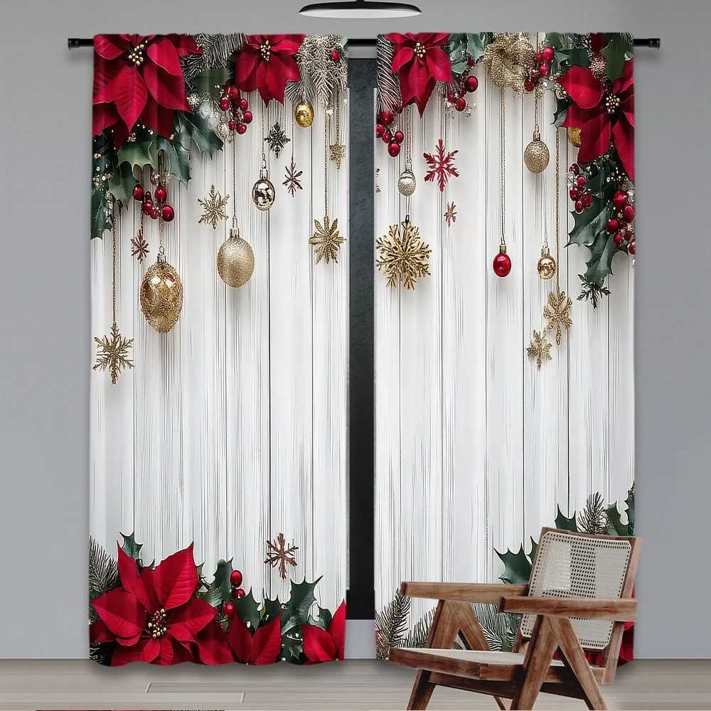 Curtain Christmas 2pcs 2D flat printing Happy Christmas Party Curtains Festive Elegance Digital Printed Polyester Drapes Birthday Party for Indoor Y25