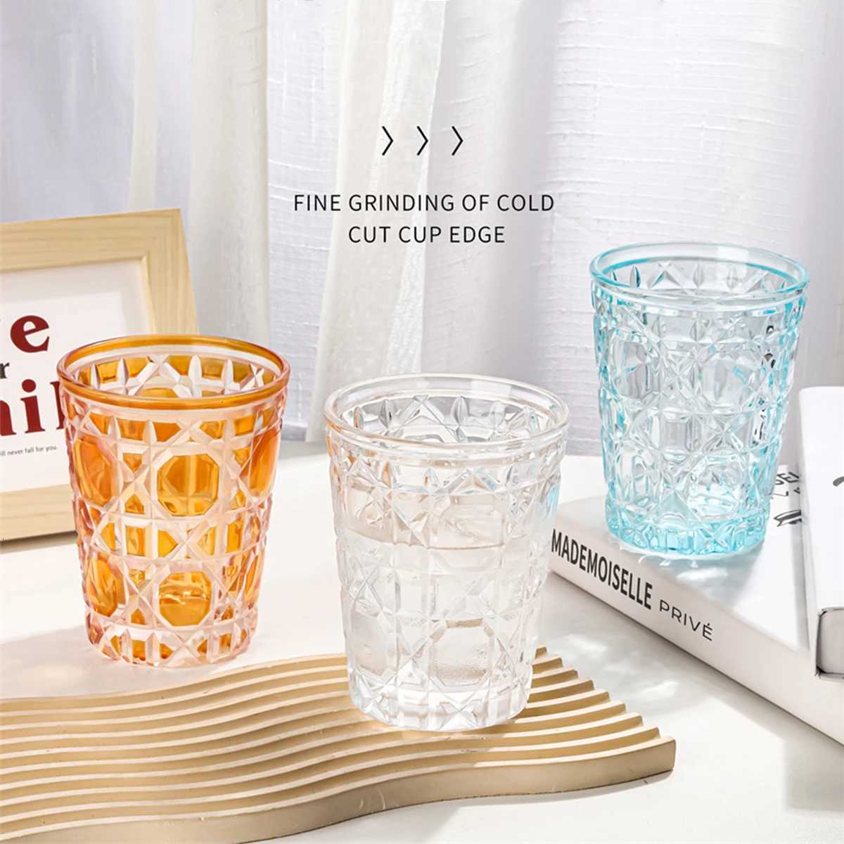 1pc 320ml Crystal Whisky Glass Cup Plaid Handmade Engraving Colorful Brandy Wine Glass Spirit Glass Tumbler C251126