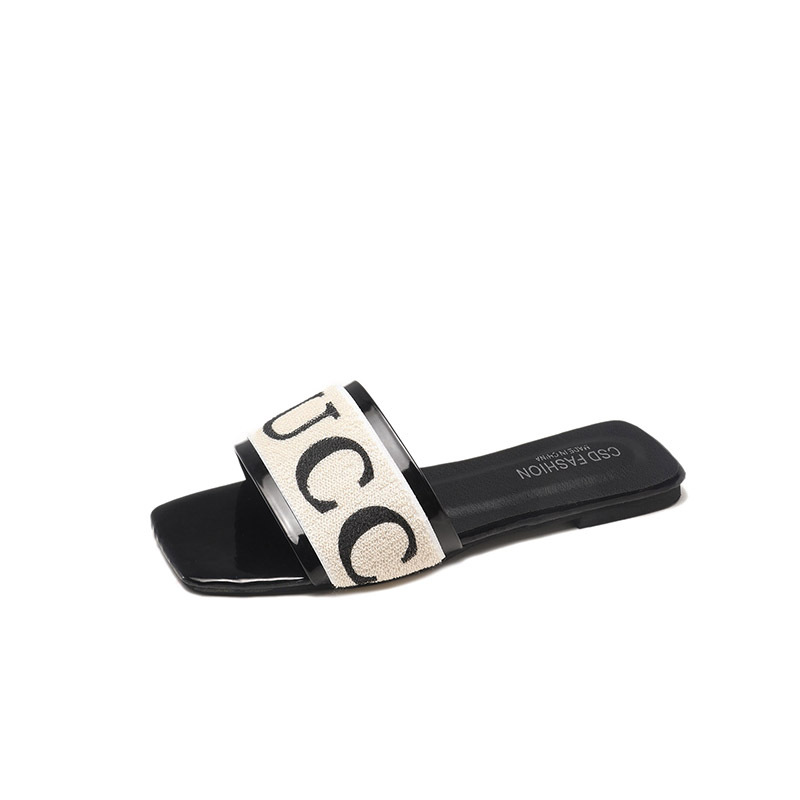 Free shipping designer women's summer Korean-style flat flip-flops with a single letter are popular, durable and casual beach sandals