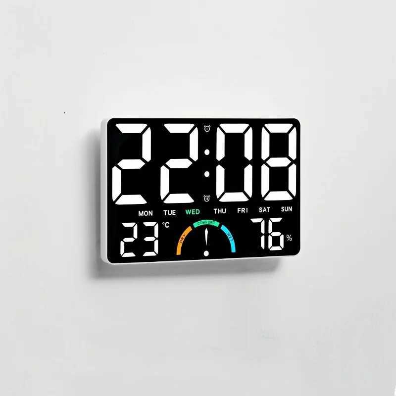Large Digital Wall Clock TEMP Humidity Week Comfort Level 2 Alarm Snooze Table Clock 12/24H Timer 5-level Brightness LED Clock C251126