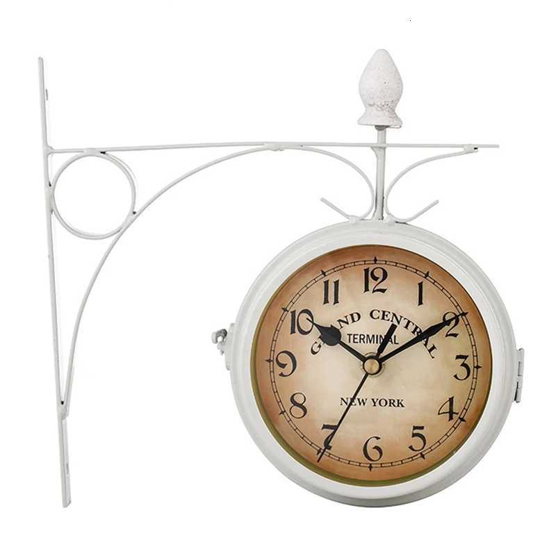 Iron Round Wall Hanging Double Sided Two Faces Retro Station Clock Round Chandelier Wall Hanging Clock Home Decor C251126